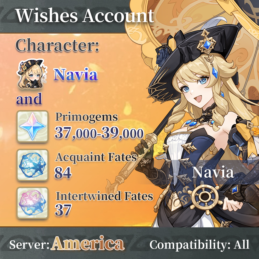 【America】Genshin Impact Wish Account with Navia