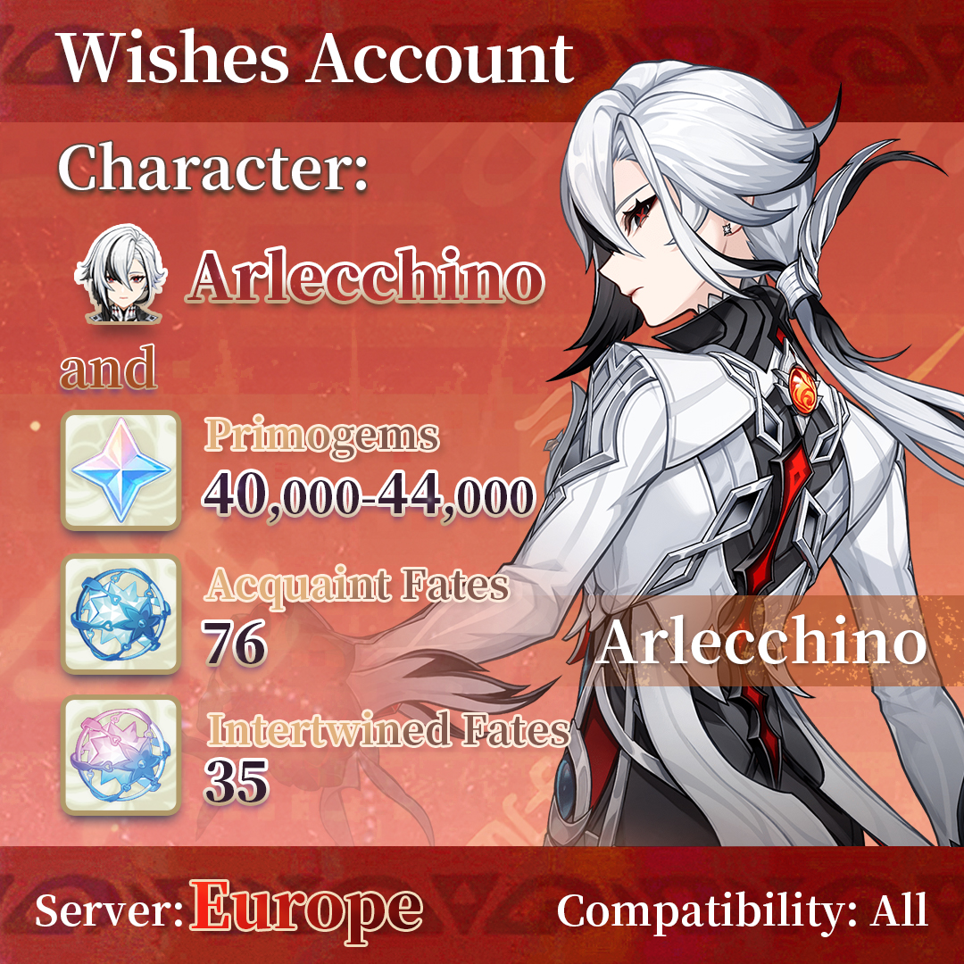 【Europe】Genshin Impact Wish Account with Arlecchino
